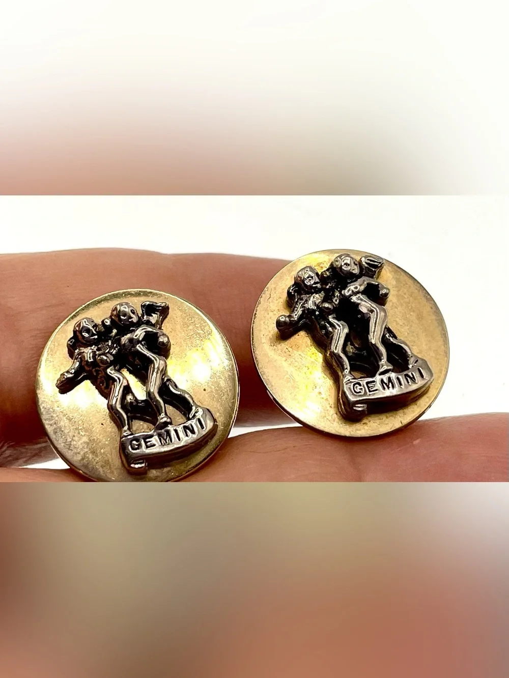 Vintage SWANK Inc. Gemini Zodiac Cufflinks Gold/Silver Tone Figural Twins 1970s